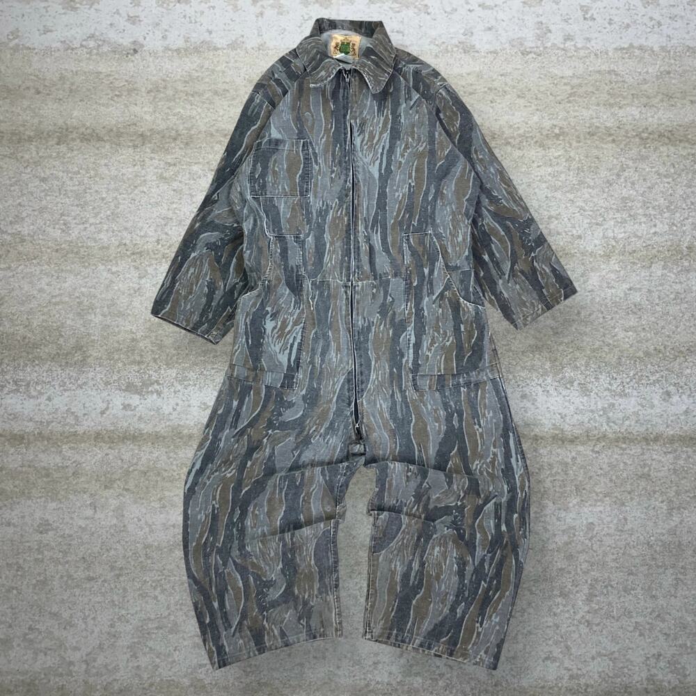 Vintage 90s Hunting Camo Coveralls Mens XL Baggy Wide Leg Woodland Tree Bark